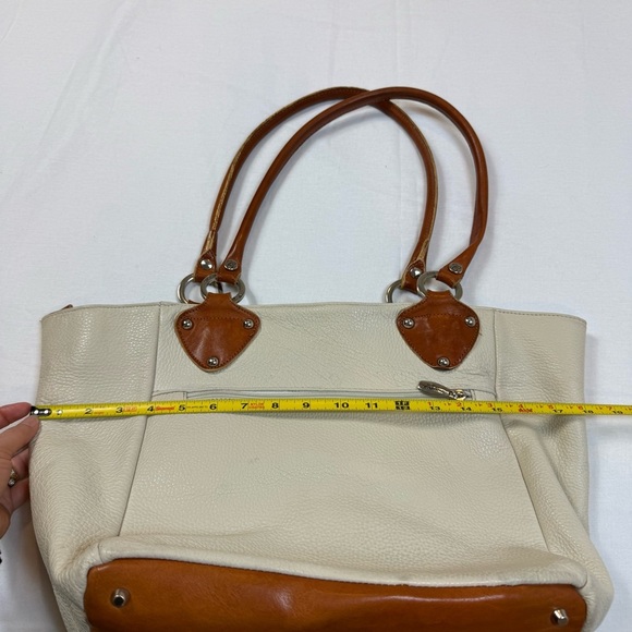 Cristina Made in Italy Genuine Leather Cream and Brown Tote Bag - Picture 9 of 16